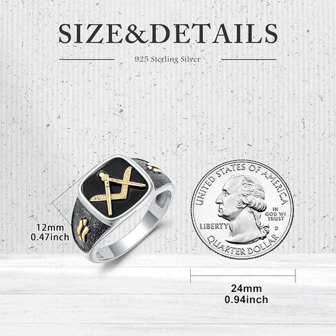 Masonic Ring for Men Size 9/10/11 In 925 Sterling Silver Two Tone Freemason Signet Ring Jewelry in Saudi Arabia