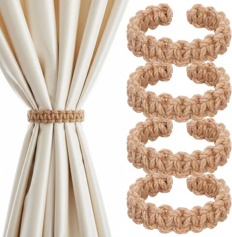 4Pack Braided Curtain Tie Backs, Boho Curtain Holdbacks Tie Back, Rustic Handmade Tiebacks Bedroom Decor for Home Office Bedroom Window in Saudi Arabia