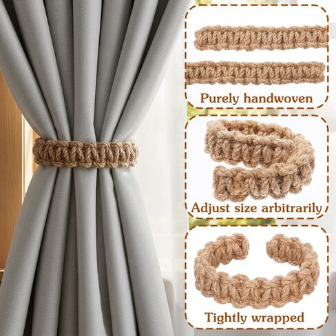 4Pack Braided Curtain Tie Backs, Boho Curtain Holdbacks Tie Back, Rustic Handmade Tiebacks Bedroom Decor for Home Office Bedroom Window in Saudi Arabia