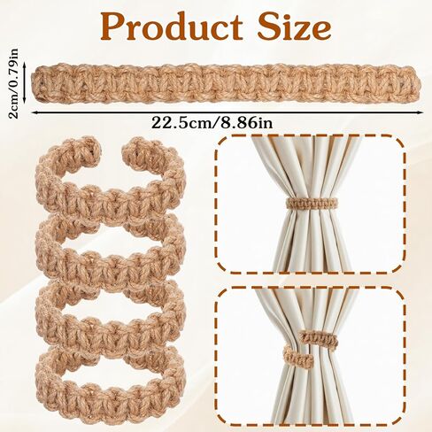 4Pack Braided Curtain Tie Backs, Boho Curtain Holdbacks Tie Back, Rustic Handmade Tiebacks Bedroom Decor for Home Office Bedroom Window in Saudi Arabia