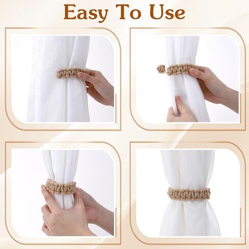 4Pack Braided Curtain Tie Backs, Boho Curtain Holdbacks Tie Back, Rustic Handmade Tiebacks Bedroom Decor for Home Office Bedroom Window in Saudi Arabia