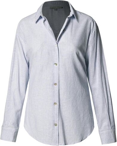 Design by Olivia Women's Striped Button Down Shirts Oversized Cotton Linen Long Sleeve Boyfriend Shirt Dressy Casual Blouse in Saudi Arabia