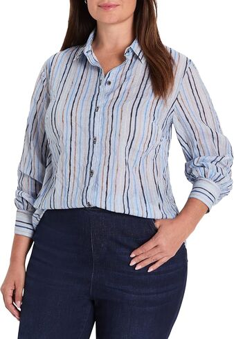 NIC+Zoe Womens Drifty Painted Stripe Cotton Shirt in Saudi Arabia
