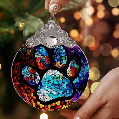 Paw Print Christmas Ornament - Sun Catcher and Tree Decorations - Gifts for Pet Lovers in Saudi Arabia