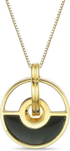 Lavari Jewelers Black Onyx Malachite and Mother of Pearl Round Pendant for Women - 14k Yellow Gold Plated 925 Silver Round Shape Pendant - 18 Inch Box Chain with Spring Ring Clasp - Stylish Design in Saudi Arabia