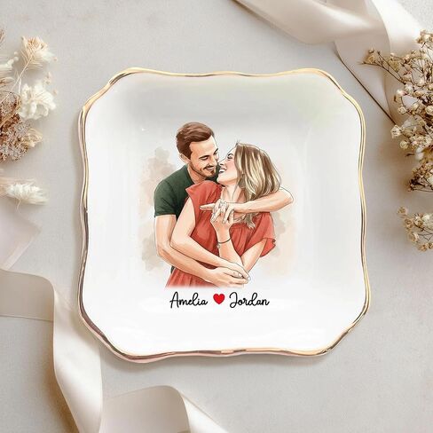 UrbanNEST Personalized Couple Portrait Ring Dish, Custom Photo Trinket Tray, Valentines Day Gifts Jewelry Holder, Couple Gifts, Custom Gift for Her, Trinkets Home Decor, Valentine 05 in Saudi Arabia
