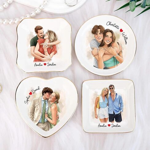 UrbanNEST Personalized Couple Portrait Ring Dish, Custom Photo Trinket Tray, Valentines Day Gifts Jewelry Holder, Couple Gifts, Custom Gift for Her, Trinkets Home Decor, Valentine 05 in Saudi Arabia