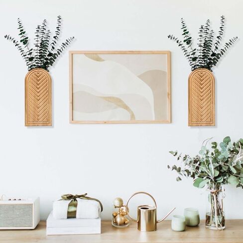 مجموعة مزهرية حائط خشبية فارغة مكونة من قطعتين: مزرعة حديثة وديكور بوهو لعشب بامباس، والزهور المجففة، والخضرة الصناعية - زارع معلق لغرفة المعيشة، والحمام، وفوق الأريكة، والمكتب in Kuwait