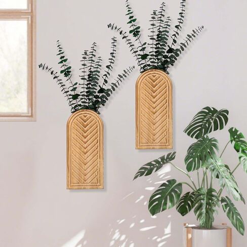 مجموعة مزهرية حائط خشبية فارغة مكونة من قطعتين: مزرعة حديثة وديكور بوهو لعشب بامباس، والزهور المجففة، والخضرة الصناعية - زارع معلق لغرفة المعيشة، والحمام، وفوق الأريكة، والمكتب in Kuwait