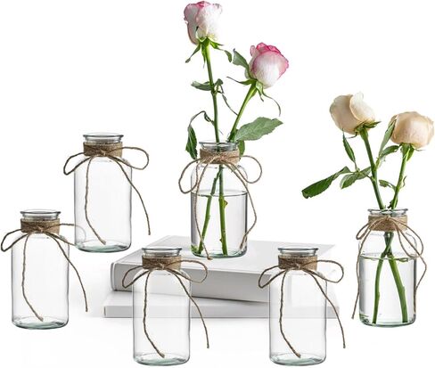Vintage Glass Vases, Mason Jars for Centerpieces, Farmhouse Mason Jar Vase with Rope Design, Centerpiece Vases for Table, Wedding & Home Decor (6) in Saudi Arabia