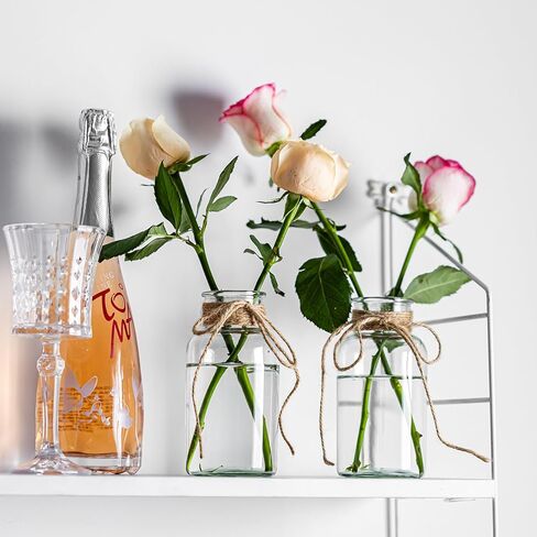 Vintage Glass Vases, Mason Jars for Centerpieces, Farmhouse Mason Jar Vase with Rope Design, Centerpiece Vases for Table, Wedding & Home Decor (6) in Saudi Arabia