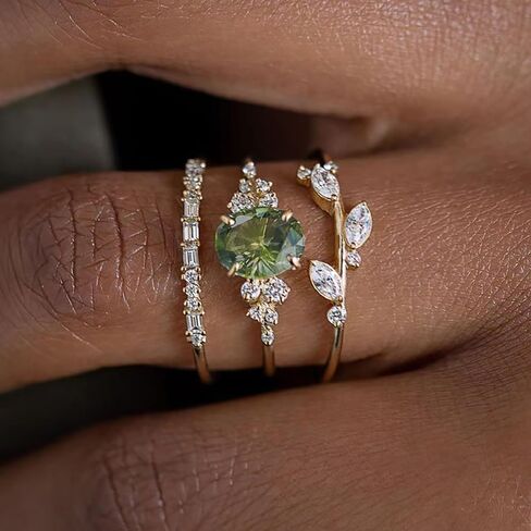 Women's 3 Piece Stackable Cubic Zirconia Ring Set Diverse Styles in Saudi Arabia