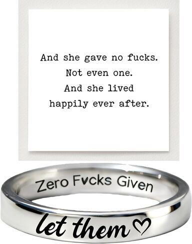 Let Them Zero Fcks Given Mantra Ring for Women, Stainless Steel Band Rings Silver Engraved Motivation Words Stackable Self Worth Inspirational Friendship Jewelry Best Friends in Saudi Arabia