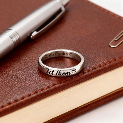 Let Them Zero Fcks Given Mantra Ring for Women, Stainless Steel Band Rings Silver Engraved Motivation Words Stackable Self Worth Inspirational Friendship Jewelry Best Friends in Saudi Arabia