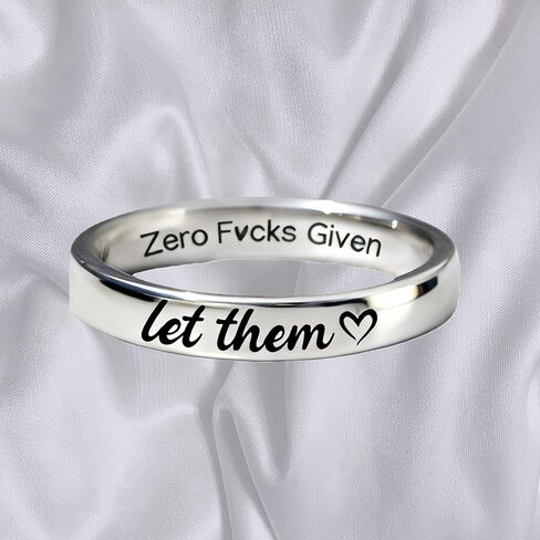 Let Them Zero Fcks Given Mantra Ring for Women, Stainless Steel Band Rings Silver Engraved Motivation Words Stackable Self Worth Inspirational Friendship Jewelry Best Friends in Saudi Arabia