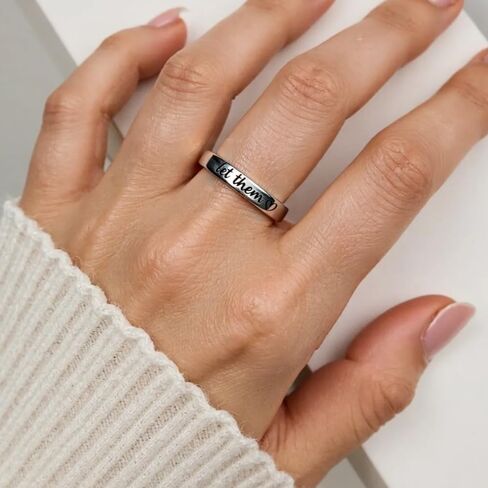 Let Them Zero Fcks Given Mantra Ring for Women, Stainless Steel Band Rings Silver Engraved Motivation Words Stackable Self Worth Inspirational Friendship Jewelry Best Friends in Saudi Arabia