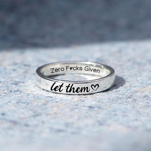 Let Them Zero Fcks Given Mantra Ring for Women, Stainless Steel Band Rings Silver Engraved Motivation Words Stackable Self Worth Inspirational Friendship Jewelry Best Friends in Saudi Arabia