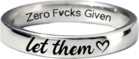 Let Them Zero Fcks Given Mantra Ring for Women, Stainless Steel Band Rings Silver Engraved Motivation Words Stackable Self Worth Inspirational Friendship Jewelry Best Friends in Saudi Arabia