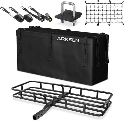 ARKSEN 53 x 19 x 5 Inch Hitch Mount Cargo Rack Carrier with Cargo Net, Ratchet Strap & Hitch Tightener, 500 Lbs Capacity Heavy Duty 2" Receiver Luggage Basket for Car, SUV, Pickup, Camping, Traveling in Kuwait