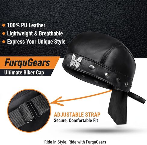 Leather Biker Cap for Women Stylish Biker Doo Rag Headwrap for Riding Adjustable Motorcycle Black Skull Hat in Saudi Arabia