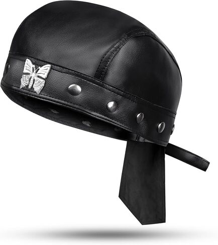 Leather Biker Cap for Women Stylish Biker Doo Rag Headwrap for Riding Adjustable Motorcycle Black Skull Hat in Saudi Arabia