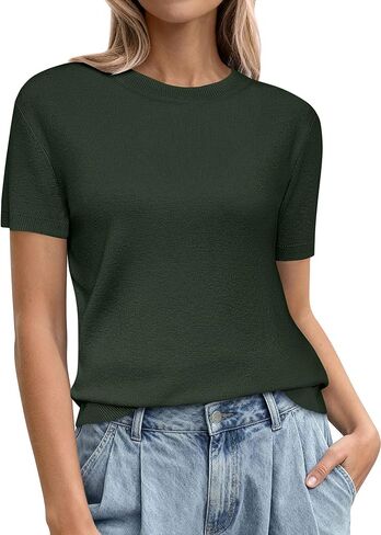PRETTYGARDEN Women's Short Sleeve Sweaters 2026 Spring Crew Neck Knit Work Shirts Business Casual Tops Summer Fashion Clothes in Saudi Arabia
