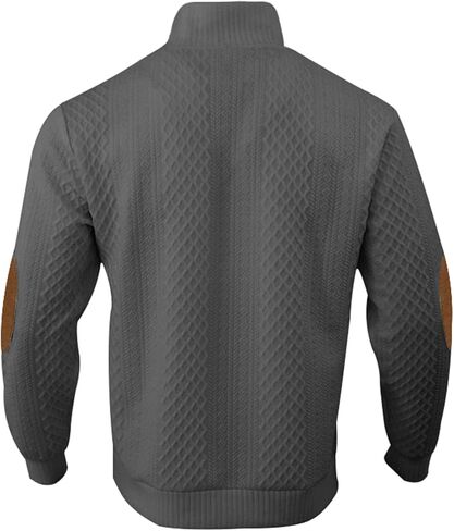 Men's Sweatshirt Casual Knit Jacquard Pullover Long Sleeve Quarter Button Mock Neck Sweatshirt in Saudi Arabia