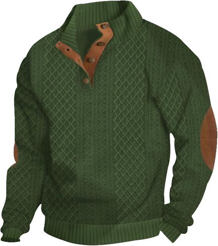 Men's Sweatshirt Casual Knit Jacquard Pullover Long Sleeve Quarter Button Mock Neck Sweatshirt in Saudi Arabia