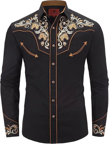 Men's Western Cowboy Shirt Embroidered Exquisite Long Sleeve Regular Fit Snap Button Down Shirts in Saudi Arabia