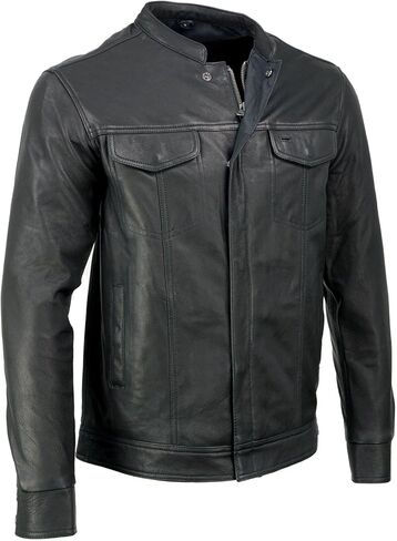Milwaukee Leather MLM1604 Men's Stand-Up Collar Black Casual Biker Goat Skin Leather Shirt with Dual Closure in Saudi Arabia