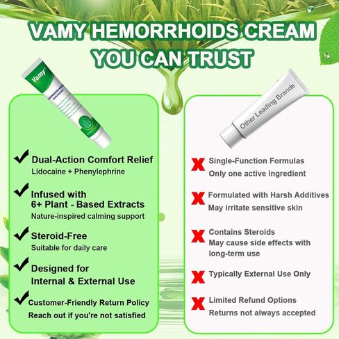 vamy Hemorrhoid Ointment (2 x 20g Tubes), 40g - Maximum Strength Formula for Hemorrhoidal Fast Relief, Soothes Itching, Burning & Discomfort in Saudi Arabia