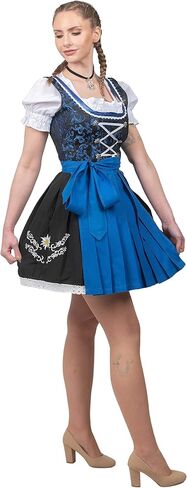 فستان Edelweiss Creek النسائي Oktoberfest Dirndl - 3 قطع من الزي البافاري الألماني التقليدي باللونين الأسود والأزرق in Kuwait