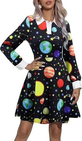 Laqeyko Women Long Sleeve Peter Pan Collar Fit and Flare A Line Skater Halloween Dress School Costume in Saudi Arabia