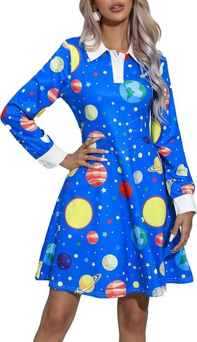Laqeyko Women Long Sleeve Peter Pan Collar Fit and Flare A Line Skater Halloween Dress School Costume in Saudi Arabia