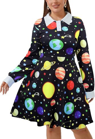 Laqeyko Women Long Sleeve Peter Pan Collar Fit and Flare A Line Skater Halloween Dress School Costume in Saudi Arabia