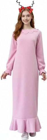 Women Pink Christmas Costume Long Sleeve Dress Anime Cosplay Costume Holiday Nightgown Party Outfit with Headband in Saudi Arabia