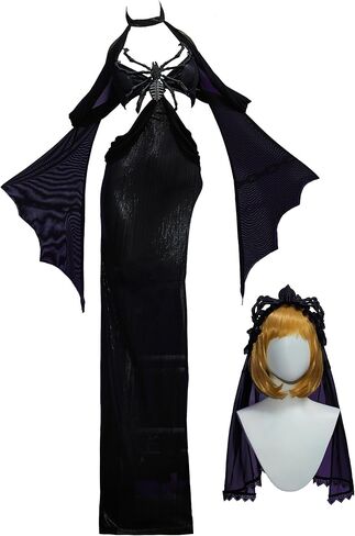 MEOWCOS Maxi Bodycon Dress Long Slit Gothic Spider Pattern Halloween Costume in Saudi Arabia