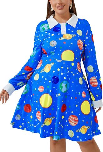 Laqeyko Women Long Sleeve Peter Pan Collar Fit and Flare A Line Skater Halloween Dress School Costume in Saudi Arabia