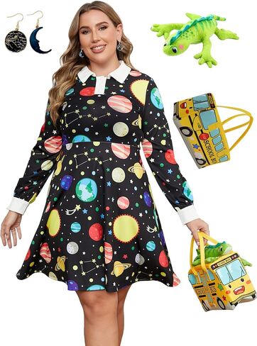 Laqeyko Women Long Sleeve Peter Pan Collar Fit and Flare A Line Skater Halloween Dress School Costume in Saudi Arabia