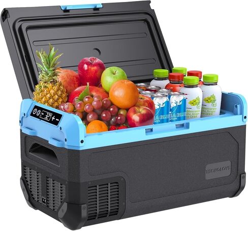 Car Refrigerator Fridge 32 Quart 30L Portable Mini Freezer 12/24V DC,110~240 Volt AC Blow Expansion Evaporator Compressor Electric Cooler -4℉~68℉ LED Touchscreen Temp Control,Reversible Door,Ice Blue in Kuwait