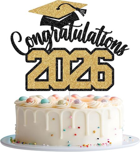 Congratulations 2025 Cake Topper, Class of 2025 Cake Decorations, Congrats Grad Party Decor, High School College University Graduation Party Decorations (Black and Red Glitter) in Kuwait