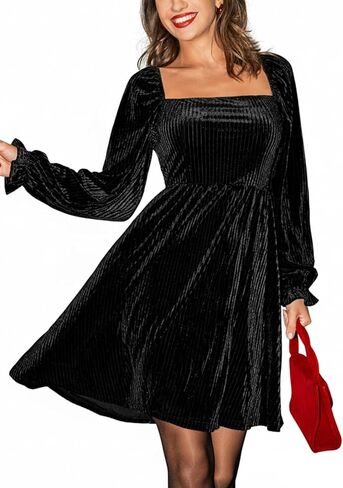 CUPSHE Women's Long Sleeve Mini Party Dress Square Neck Velvet Dress Fall Cocktail Wedding Guest Evening Dress in Saudi Arabia