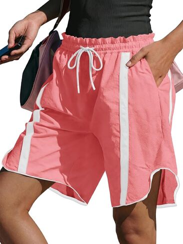 Fisoew Womens Baggy Cargo Shorts Casual Wide Leg Knee Length Drawstring Elastic Waist Workout Running Athletic Yoga Shorts in Saudi Arabia