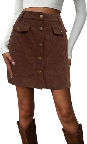 تنورة قصيرة نسائية من Milumia ذات خصر عالٍ وأزرار سفلية على شكل حرف A تنانير قصيرة للخريف in Kuwait