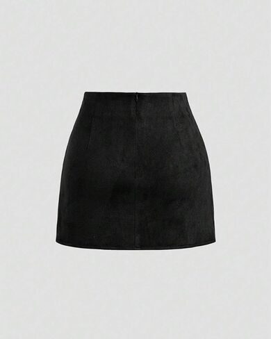 Women Vintage Ruched Wrap High Waist Zip Back Faux Suede Mini Skirts Elegant Fall A-Line Bodycon Short Skirts in Saudi Arabia