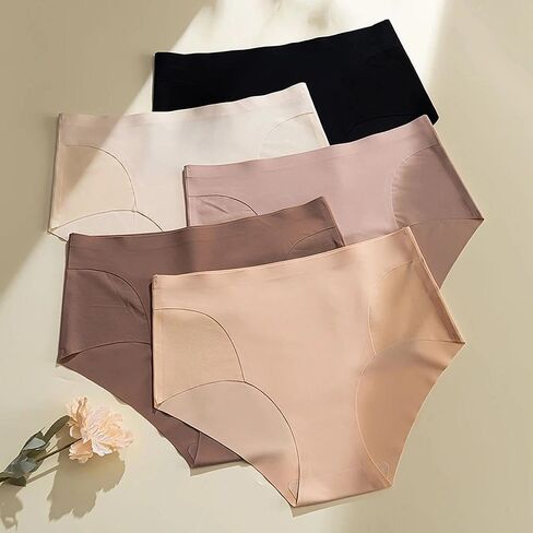 5-Pack Set Seamless Breathable Ice Silk Women Underwear, Solid Color Comfortable and Stylish Fit for Everyday Wear in Saudi Arabia