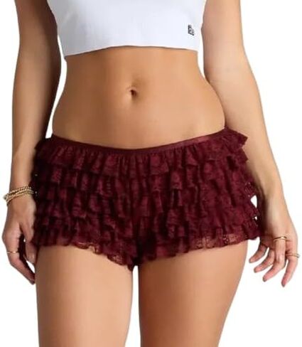 Women Ruffle Layered Bloomers Micro Shorts Booty Lace Lolita Fluffy Mini Shorts Y2K Pumpkin Pants Sweet Pettipants in Saudi Arabia