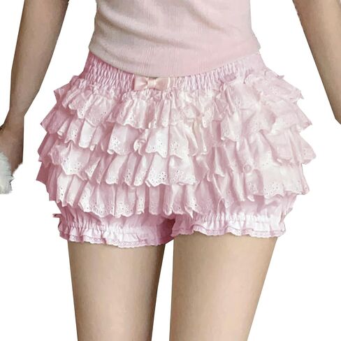 Women Ruffle Layered Bloomers Micro Shorts Booty Lace Lolita Fluffy Mini Shorts Y2K Pumpkin Pants Sweet Pettipants in Saudi Arabia