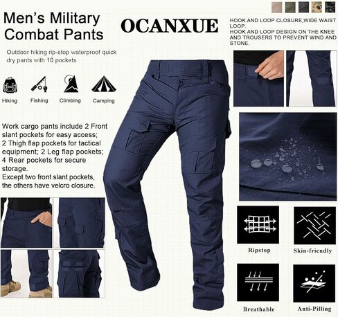Men's Tactical Pants Camo Cargo Pants Ripstop Work Hiking Pants with 10 Pockets No Belt in Saudi Arabia