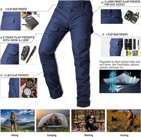 Men's Tactical Pants Camo Cargo Pants Ripstop Work Hiking Pants with 10 Pockets No Belt in Saudi Arabia